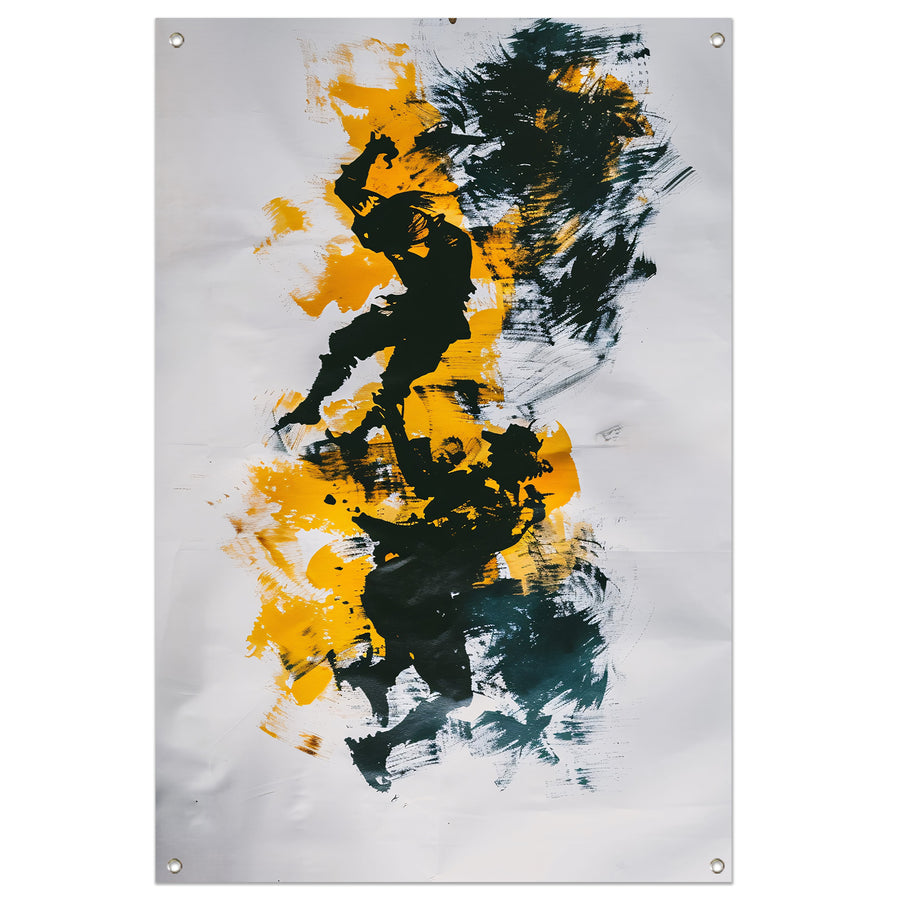 Expressieve abstracte kunst met silhouetten tuinposter