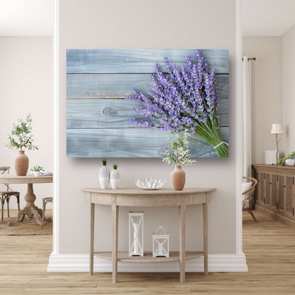 Lavendel op houten tafel canvas met baklijst