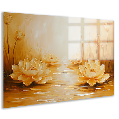 Gouden waterlelies in serene omgeving acrylglas