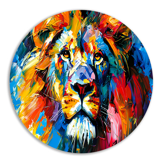 Kleurrijk abstract leeuw schilderij voor interieur forex muurcirkel
