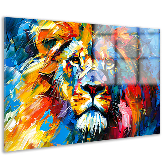 Kleurrijk abstract leeuw schilderij voor interieur acrylglas