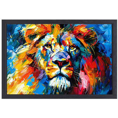 Kleurrijk abstract leeuw schilderij voor interieur canvas met baklijst