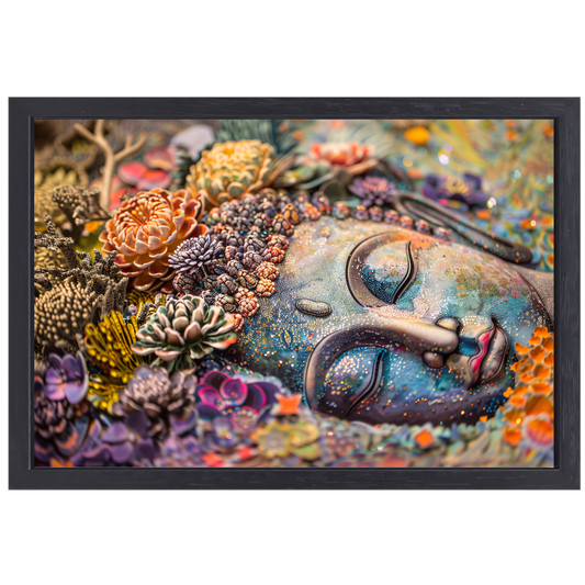 Boeddha in Bloemenpracht canvas met baklijst