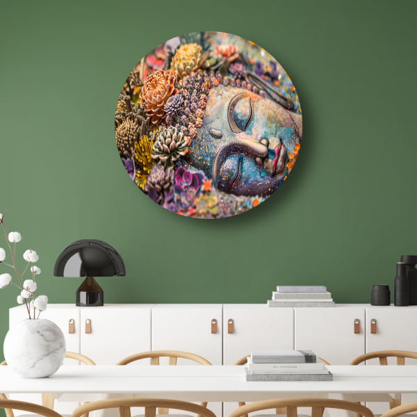 Boeddha in Bloemenpracht aluminium muurcirkel