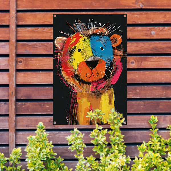 Abstracte Kleurrijke Leeuw Schilderij tuinposter