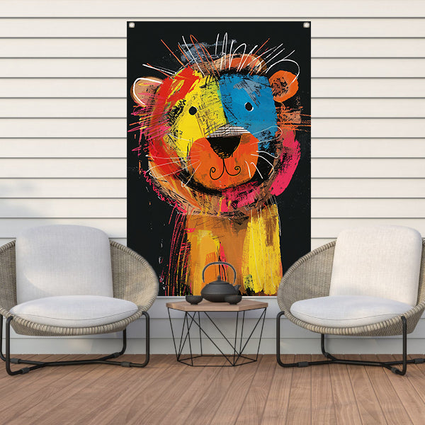 Abstracte Kleurrijke Leeuw Schilderij tuinposter
