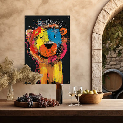 Abstracte Kleurrijke Leeuw Schilderij tuinposter