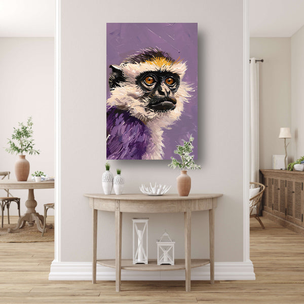 Kleurrijke abstracte pop-art schilderij van aap canvas met baklijst