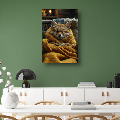 Vos knus in deken op stoel canvas