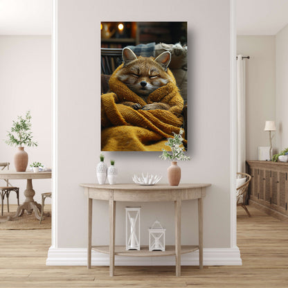 Vos knus in deken op stoel canvas