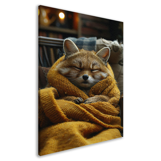Vos knus in deken op stoel canvas