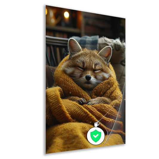Vos knus in deken op stoel poster