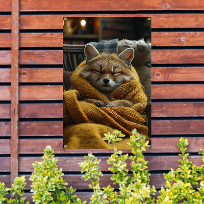 Vos knus in deken op stoel tuinposter