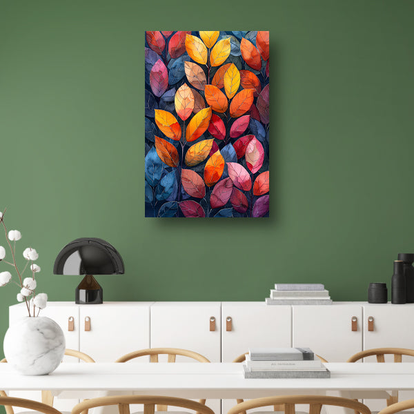 Kleurrijk Herfstbladeren in Abstract Stijl canvas met baklijst