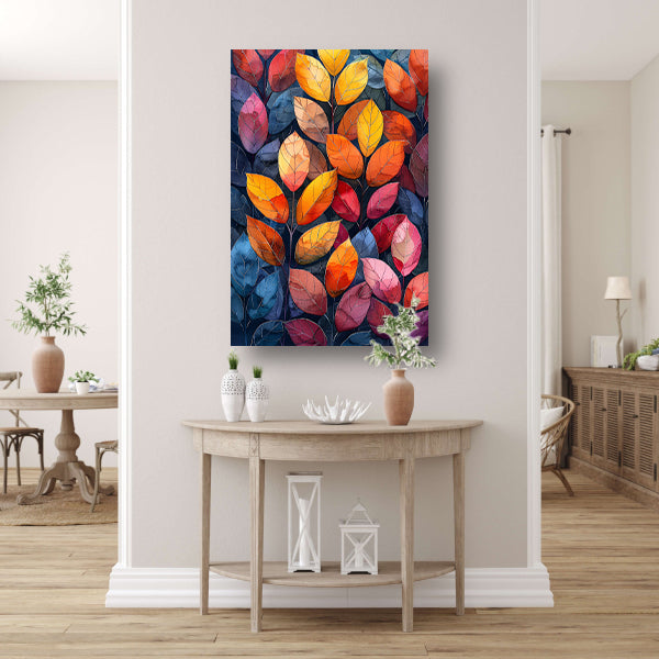 Kleurrijk Herfstbladeren in Abstract Stijl canvas met baklijst