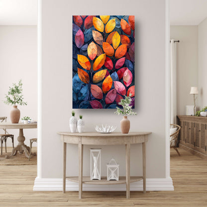 Kleurrijk Herfstbladeren in Abstract Stijl canvas met baklijst