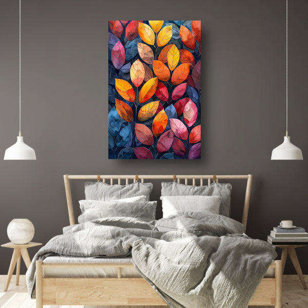 Kleurrijk Herfstbladeren in Abstract Stijl canvas met baklijst