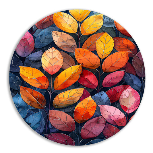 Kleurrijk Herfstbladeren in Abstract Stijl aluminium muurcirkel