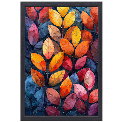 Kleurrijk Herfstbladeren in Abstract Stijl canvas met baklijst
