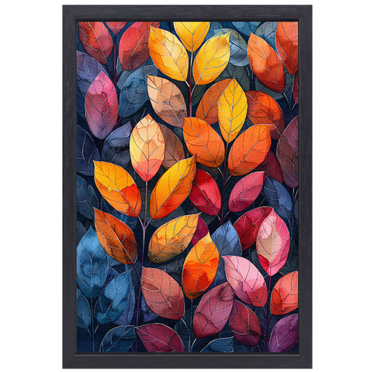 Kleurrijk Herfstbladeren in Abstract Stijl canvas met baklijst