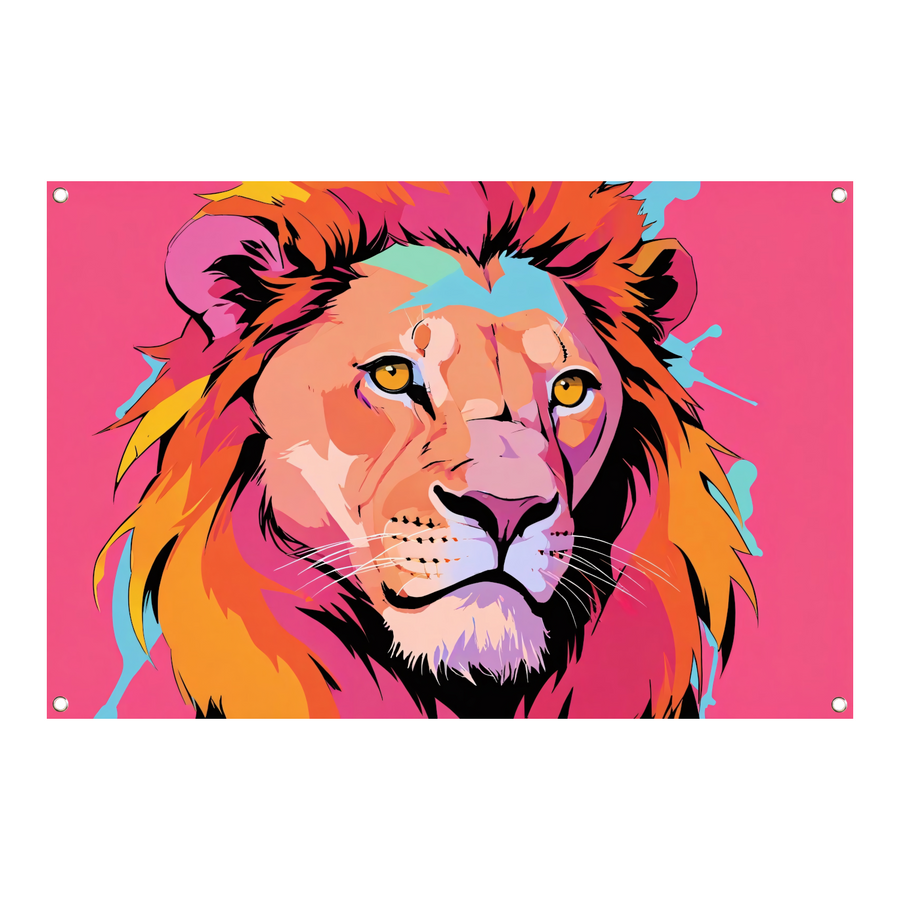 Kleurrijke Pop Art Leeuw op Roze Achtergrond tuinposter