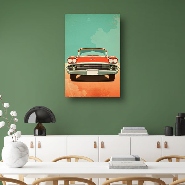 Rode Klassieke Auto op Blauwe Achtergrond canvas
