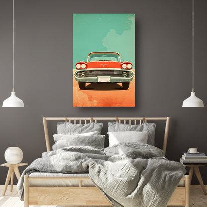 Rode Klassieke Auto op Blauwe Achtergrond canvas