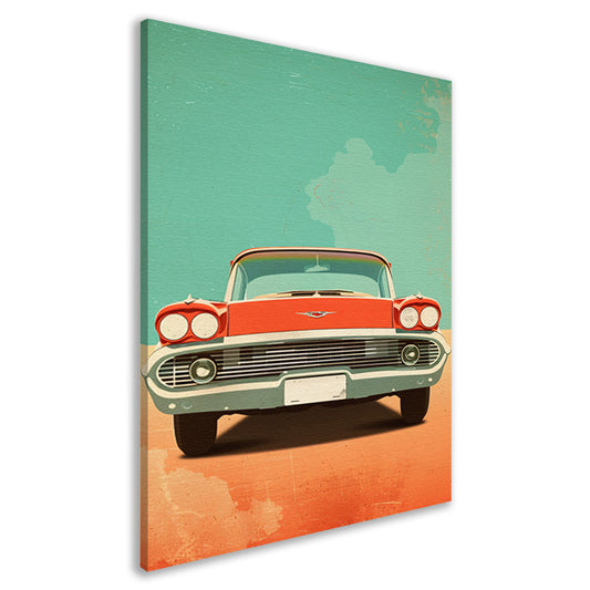 Rode Klassieke Auto op Blauwe Achtergrond canvas