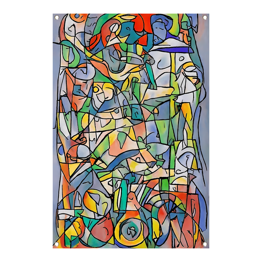 Abstracte kleurrijke figuren en vormen schilderij tuinposter