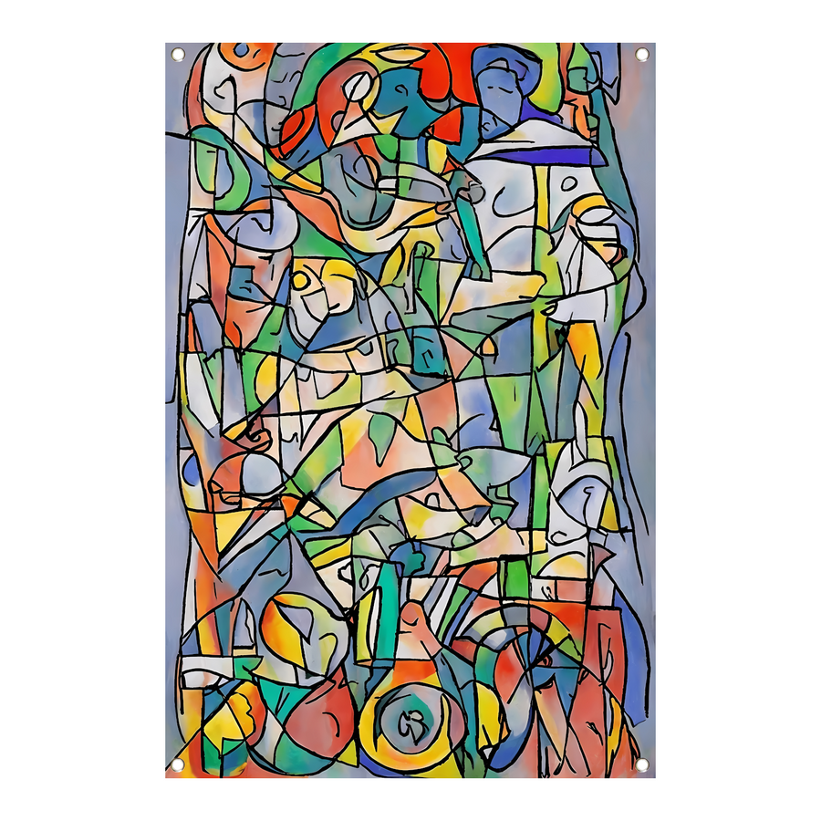 Abstracte kleurrijke figuren en vormen schilderij tuinposter