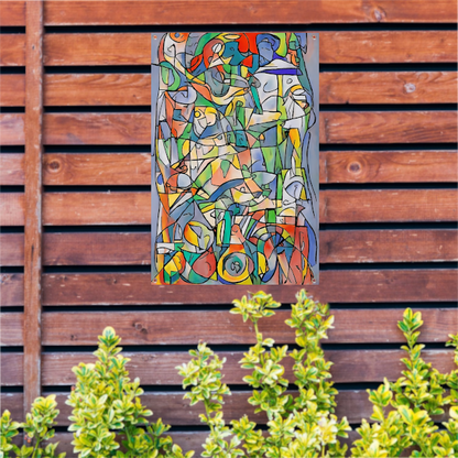 Abstracte kleurrijke figuren en vormen schilderij tuinposter
