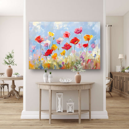 Kleurrijk abstract bloemenveld schilderij acrylglas