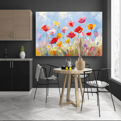 Kleurrijk abstract bloemenveld schilderij acrylglas