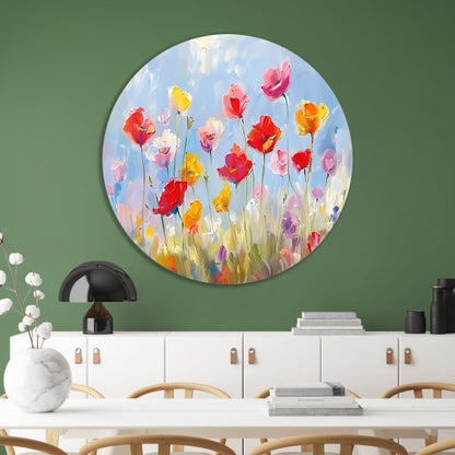 Kleurrijk abstract bloemenveld schilderij forex muurcirkel