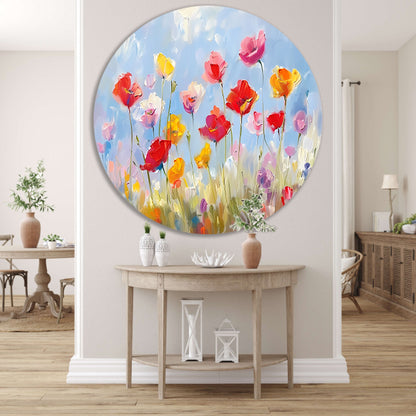 Kleurrijk abstract bloemenveld schilderij forex muurcirkel