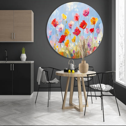 Kleurrijk abstract bloemenveld schilderij forex muurcirkel