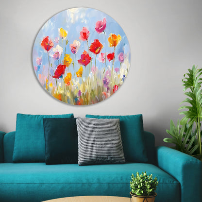 Kleurrijk abstract bloemenveld schilderij forex muurcirkel