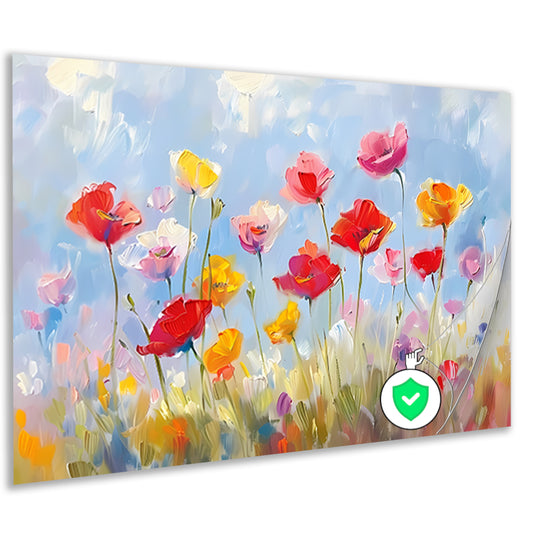 Kleurrijk abstract bloemenveld schilderij poster
