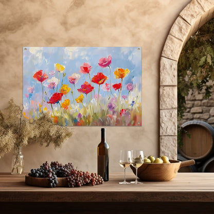 Kleurrijk abstract bloemenveld schilderij tuinposter