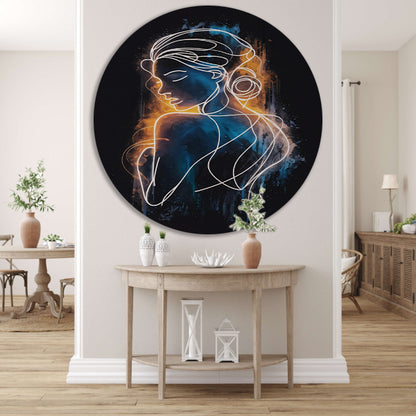 Abstracte Vrouwenfiguur in Lijnen en Kleur forex muurcirkel