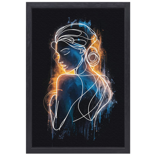Abstracte Vrouwenfiguur in Lijnen en Kleur canvas met baklijst