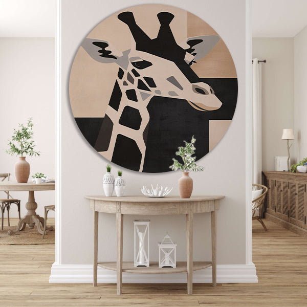 Minimalistische Giraffe in Monochrome Tinten forex muurcirkel