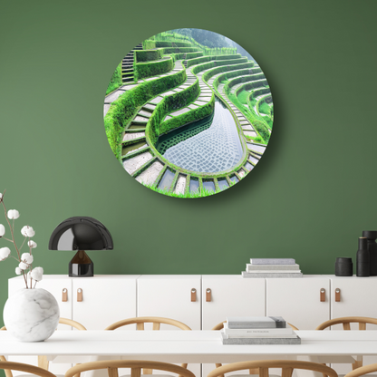 Symmetrische Trappen en Reflecterend Water aluminium muurcirkel