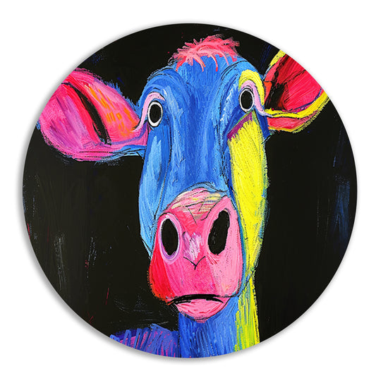 Kleurrijk abstract portret van een koe aluminium muurcirkel