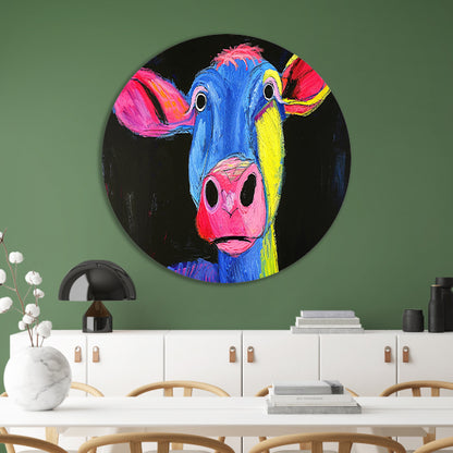 Kleurrijk abstract portret van een koe forex muurcirkel