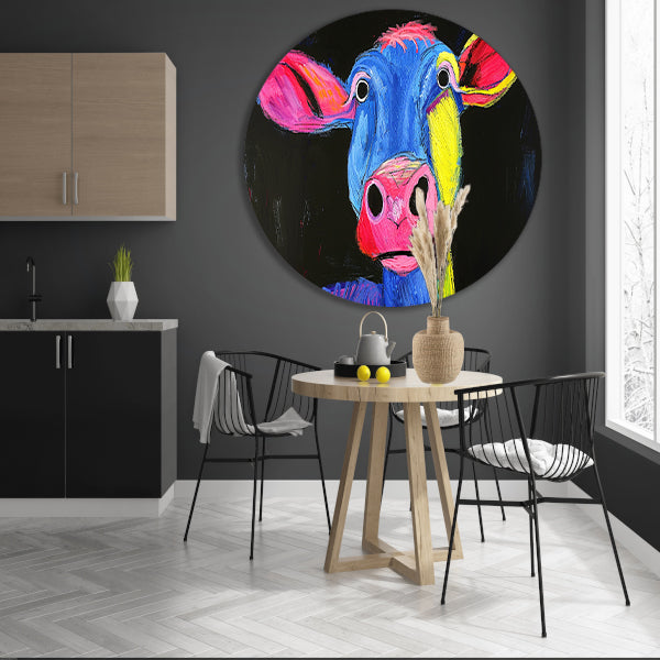 Kleurrijk abstract portret van een koe aluminium muurcirkel