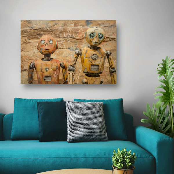 Robots Tegenover Oude Rotstekeningen canvas