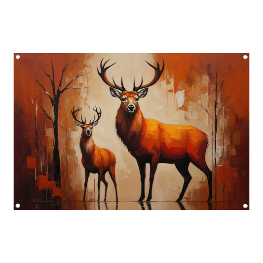 Elegante herten in oranje herfstglorie tuinposter