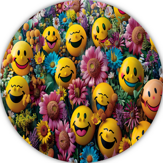 Smileygezichten Bloemenveld forex muurcirkel