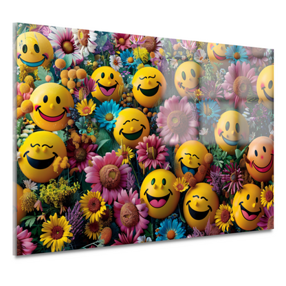 Smileygezichten Bloemenveld acrylglas